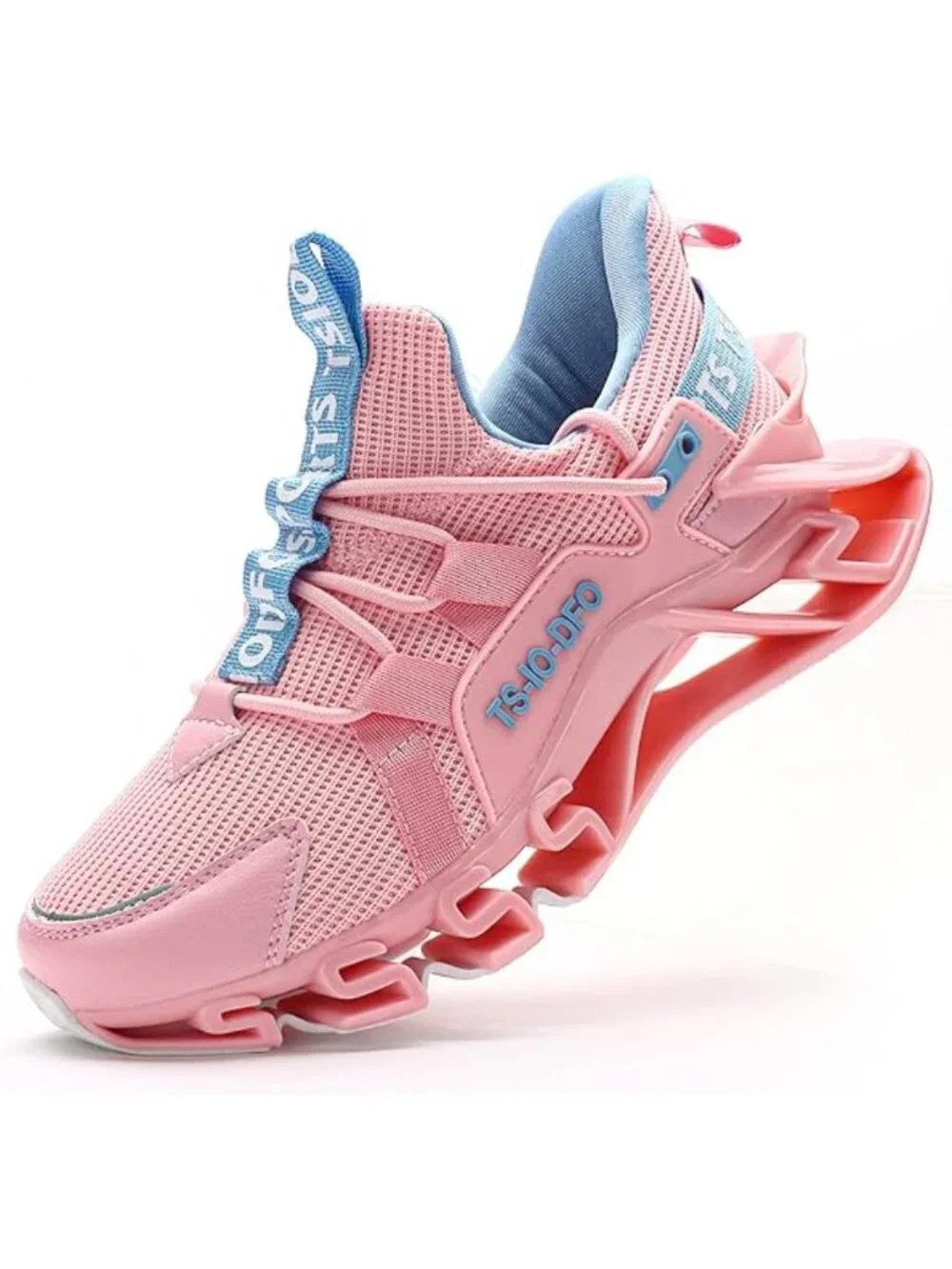 Women's Pink Blue Mesh Sneakers Athletic Running Walking Shoes Lace-Up